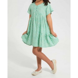 فستان للبنات الصغار باللون الأخضر بطبعة أزهار