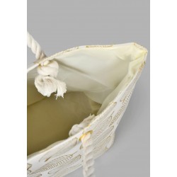 حقيبة شاطيء بلون كريمي بتصميم مطبوع بالذهبي
