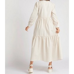 فستان قميص إيه لاين مخطّط متعدد الطبقات بأكمام طويلة