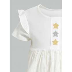 فستان بنقشة نجوم باللون الأبيض للأطفال